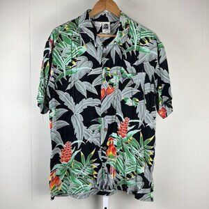 Vintage Kennington Classics Hawaiian‎ Shirt Parrot Floral Print 100% Rayon Large